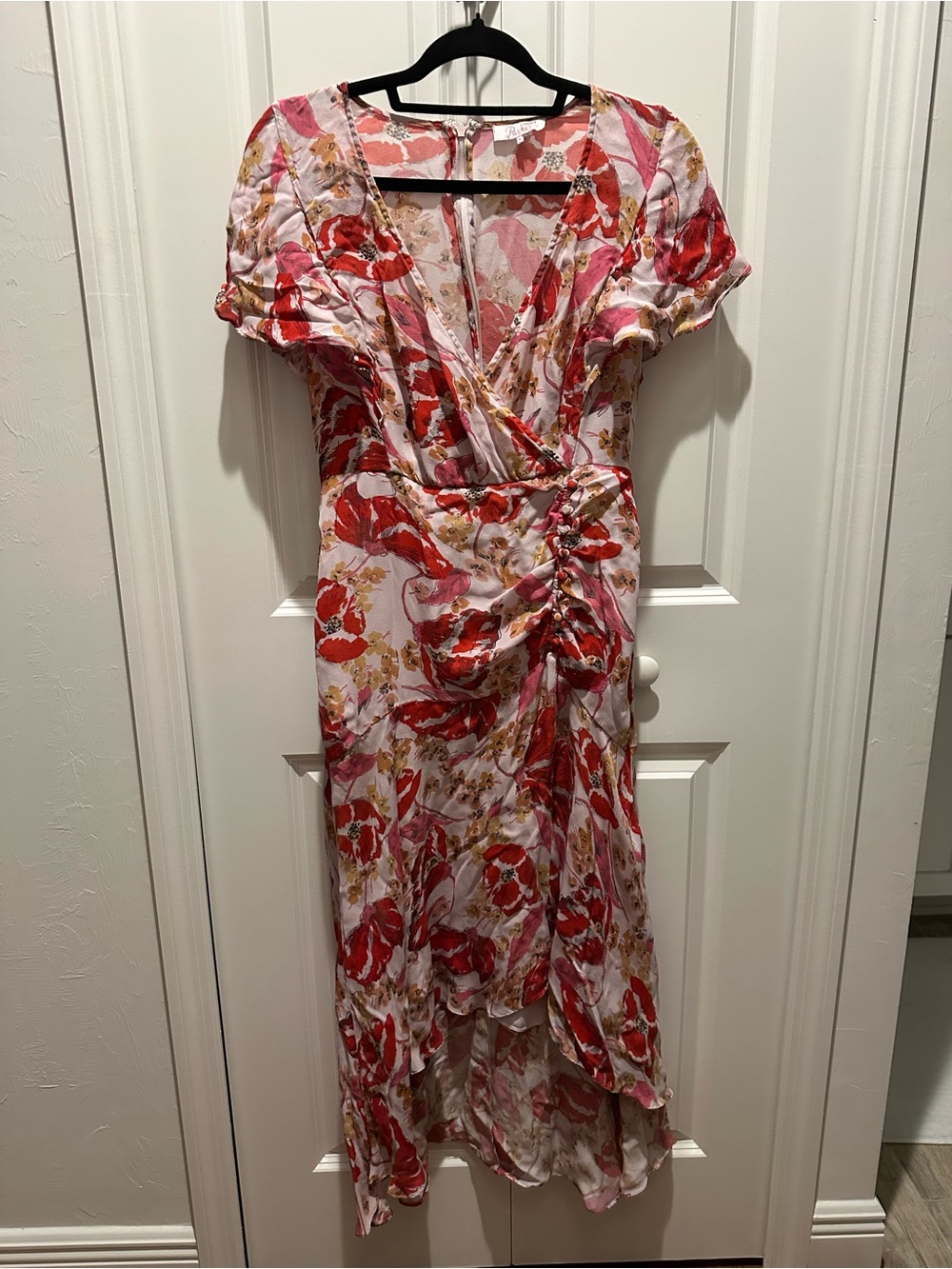 Parker Floral Wrap High-Low Dress in Red and Pink
